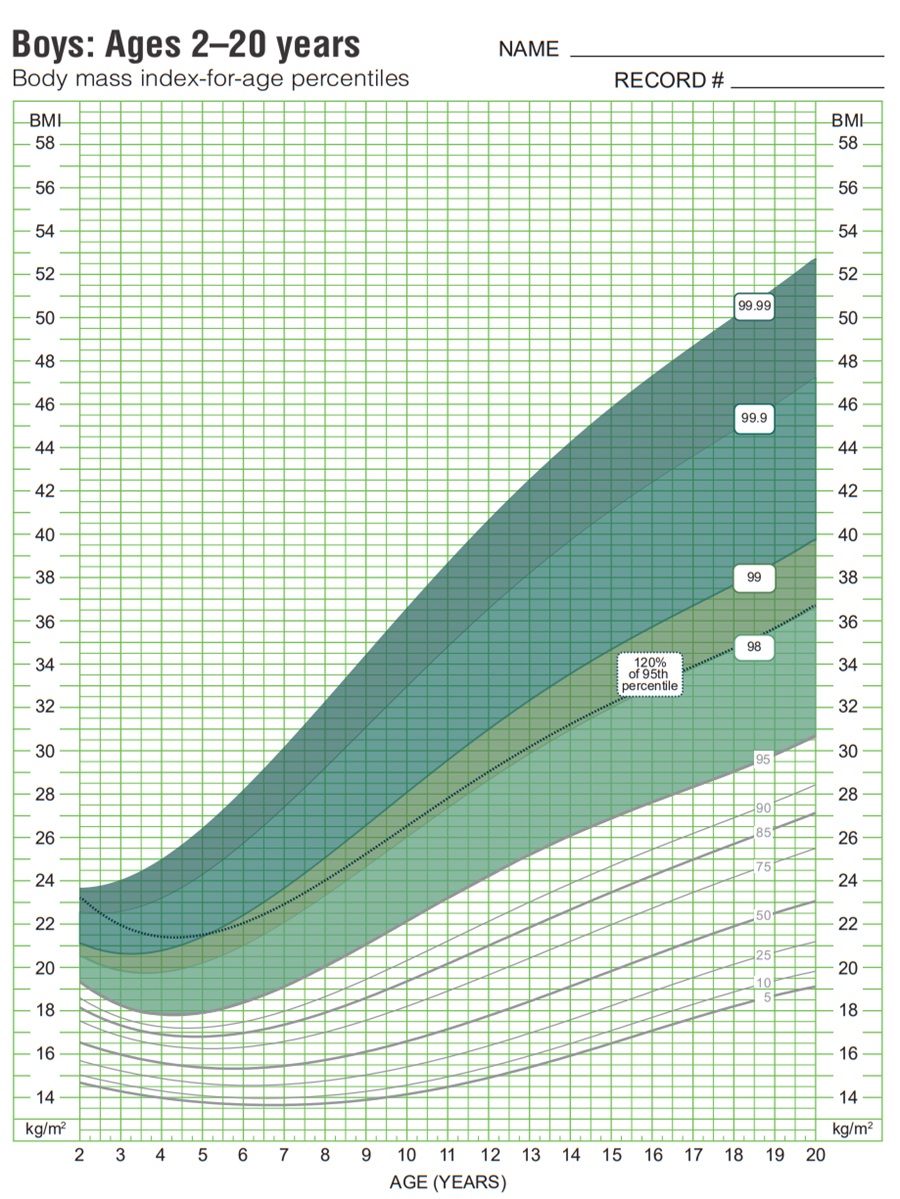 BMI Chart for children by Age percentiles BOYS