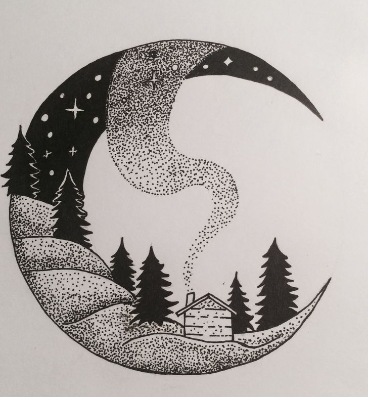 cool drawing of moon and trees cool stuff to draw