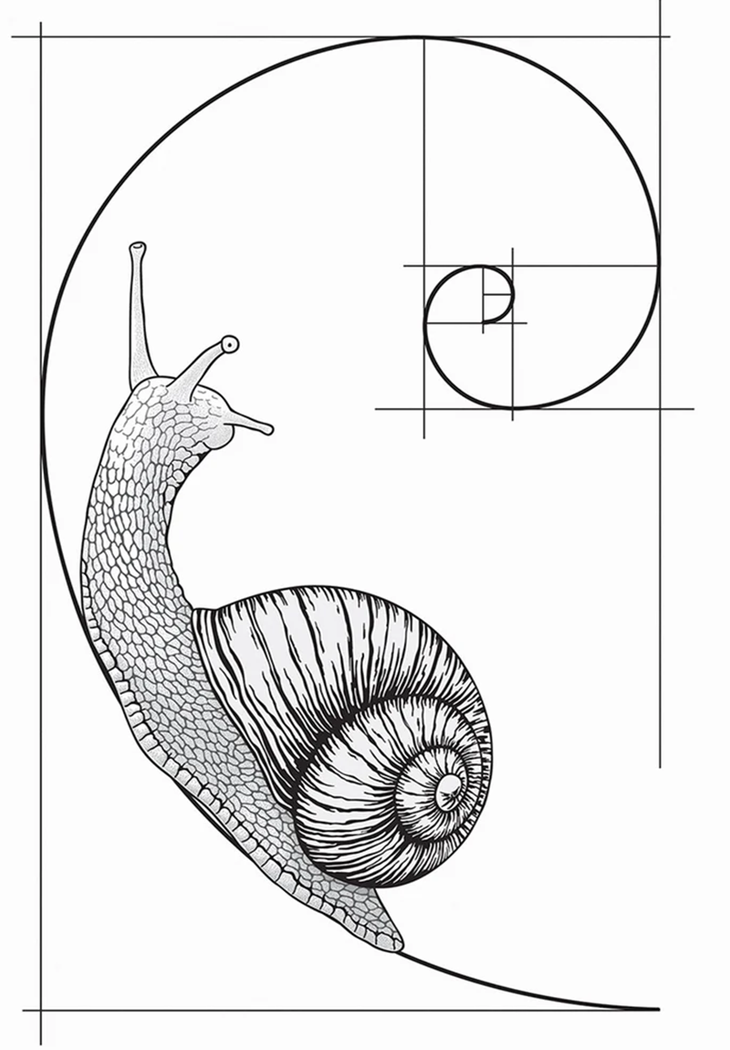 cool fibonacci snail drawing idea