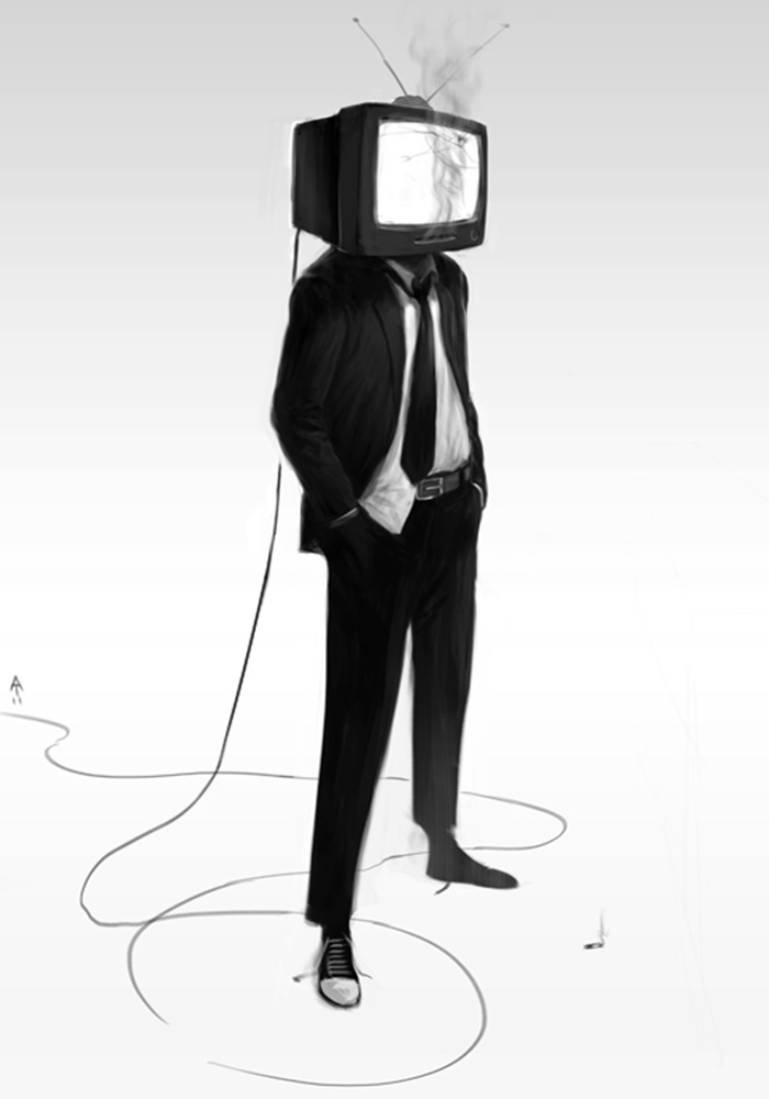 easy cool things to draw man with tv head