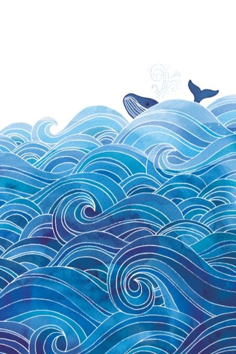 easy drawing of whale in waves doodles